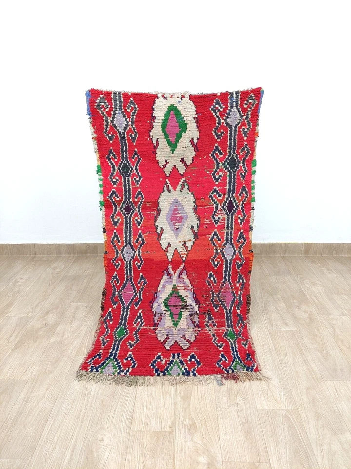 Moroccan Vintage Red Area Rug 2x5 Handmade Berber Geometric Tribal Azilal Runner - Image 2 of 4