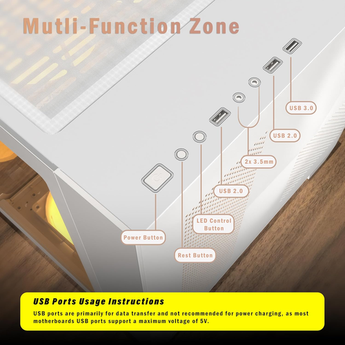 PC CASE ATX 6 PWM ARGB Fans Pre-Installed, Mid-Tower Gaming PC Case, Panoramic T - Afbeelding 4 van 12