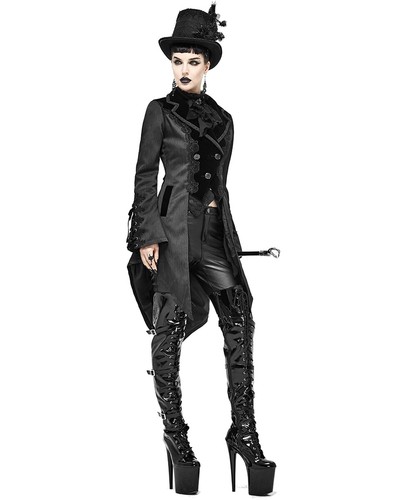 Devil Fashion Womens Gothic Steampunk Regency Tailcoat Jacket Black Velvet VTG - Picture 7 of 13