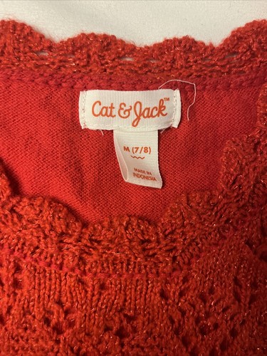 Cat & Jack Girl’s 3/4 Sleeve Red Sparkle Sweater Dress,  Size M 7/8 - Picture 4 of 5