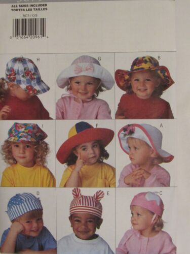 Süße OOP BUTTERICK 3875 Kleinkinder Hüte in 9 Variationen MUSTER S-M-L UC