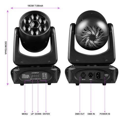 150W RGBW 7 leds Bee Eye DMX Moving Head Light 8Gobo Color Mixing Stage DJ Light - Picture 4 of 9