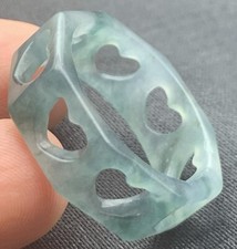 Video Certified Green A Jadeite Jade Heart Diamond Circle Ring NO. 9.75  418861