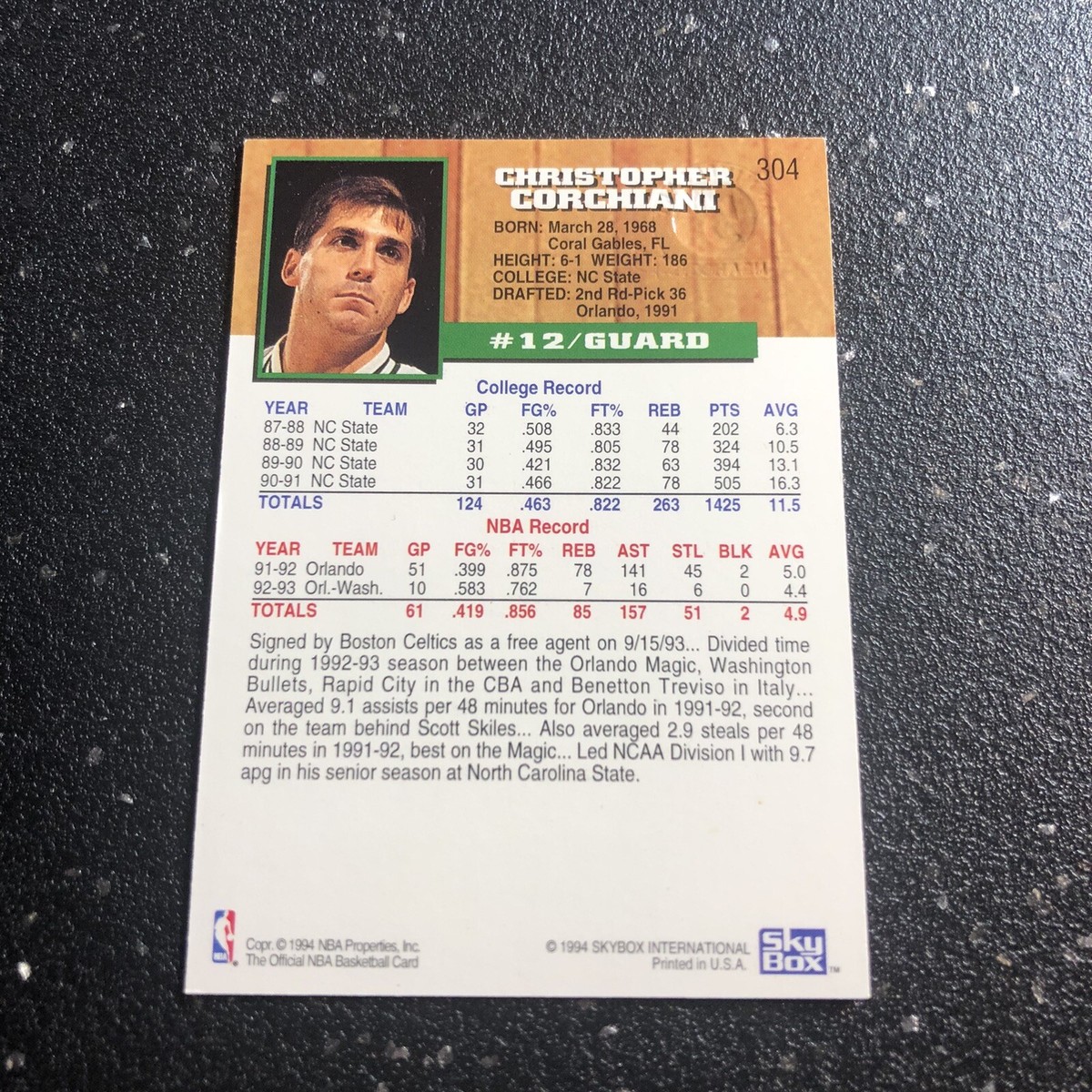 Chris Corchiani 1994 NBA Hoops Basketball #304 Boston Celtics