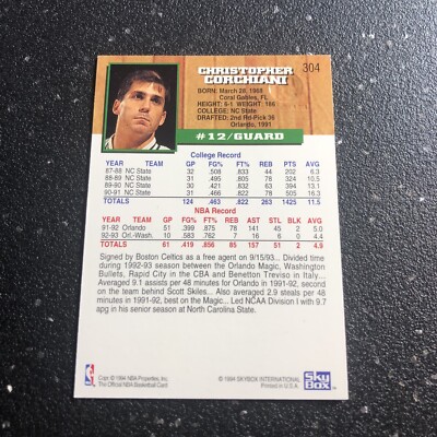 Chris Corchiani 1994 NBA Hoops Basketball #304 Boston Celtics