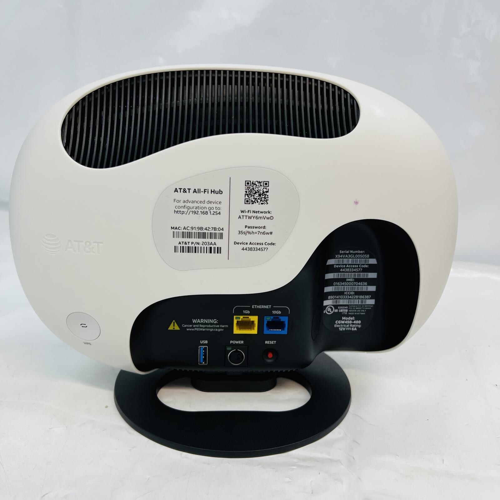 AT&T All-Fi Hub Internet Air Model CGW450-400 W/POWER CORD for sale ...