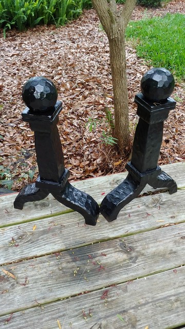 Antique Vtg Fireplace Andirons Fire Dogs Craftsman Design Cast