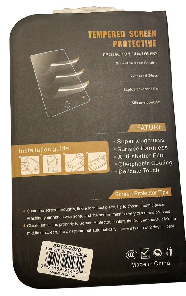 Protector de pantalla de vidrio templado 9H para ZTE Obsidian/Z820 - transparente Foto 2 de 3