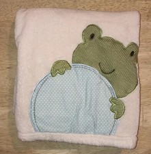 Cream Green Knit Frog Baby Blanket Blue Polka Dot Ball Circle Plush Lovey
