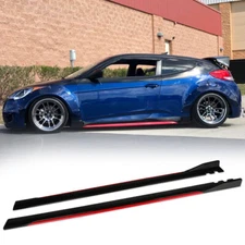 Glossy Black + Red Side Skirt Extension Rocker Panel Lip For Hyundai Veloster