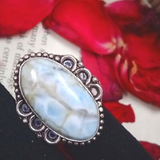 Caribbean Larimar Gemstone 925 Sterling Silver Plated Handmade Boho Ring Gift 