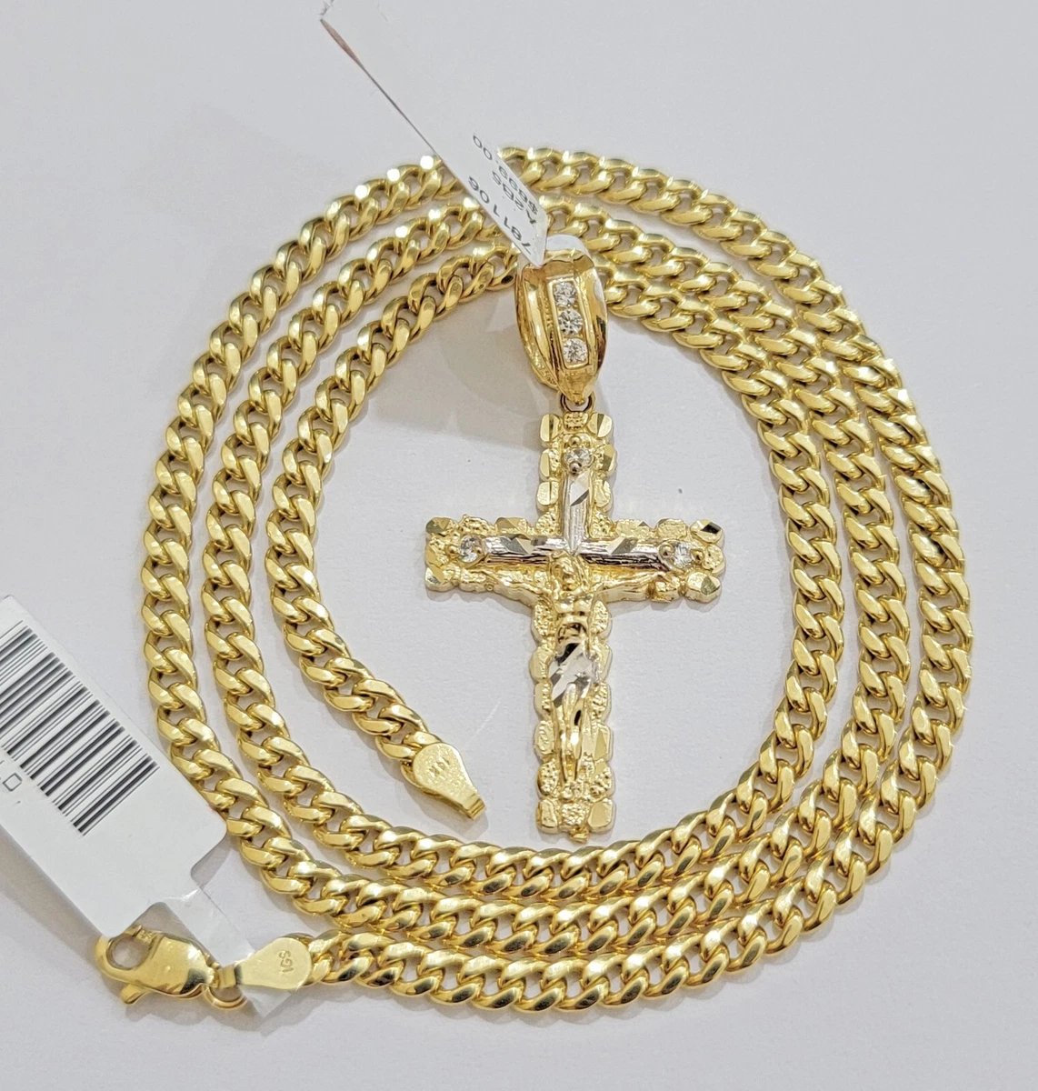 Gold cuban sales chain with cross