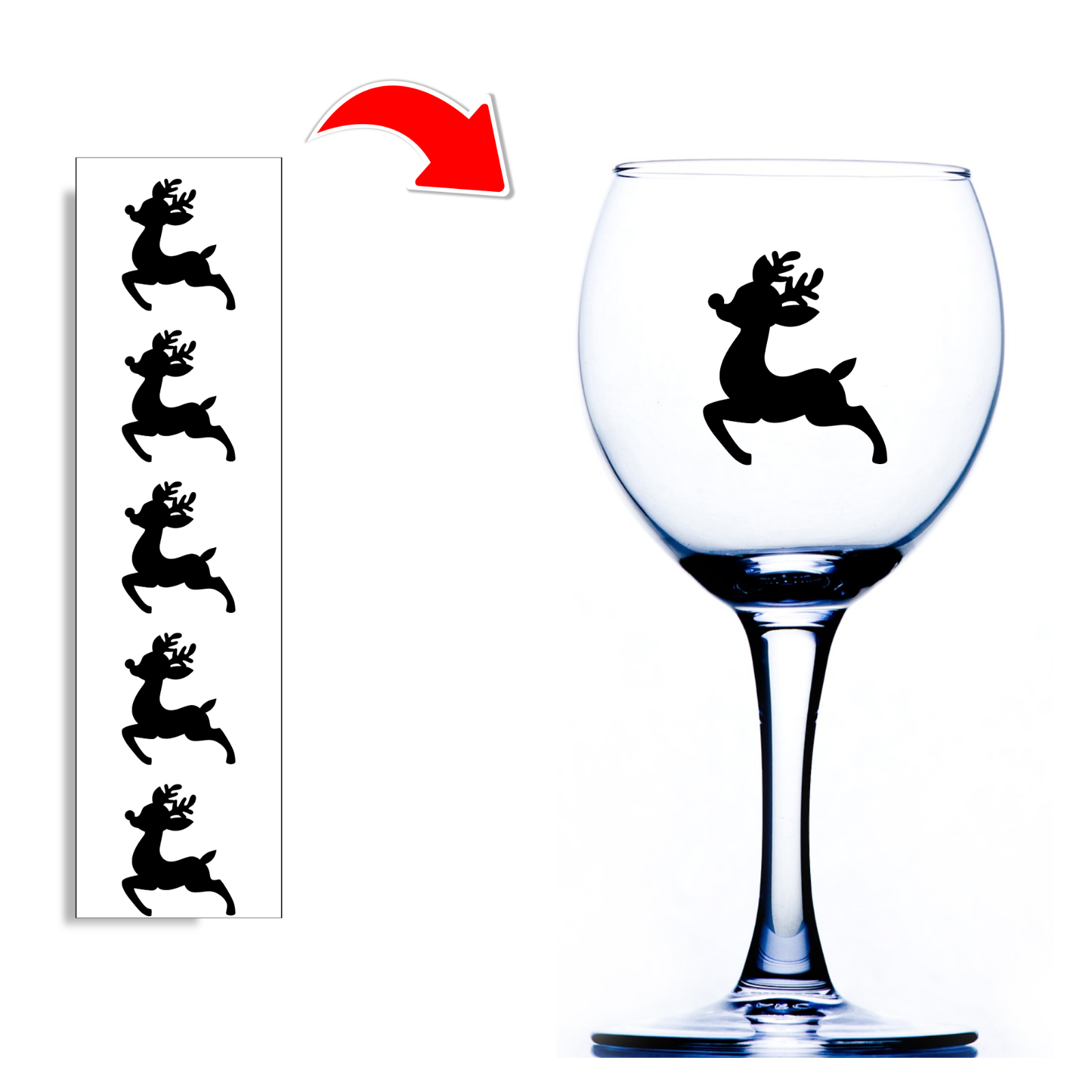 Christmas Wine Glass Stickers Reindeer Xmas Decals For Glasses and Baubles
