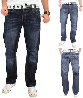 Herren Crosshatch Jeans Reg Fit Straight Leg Denim Hose - New Hornet 30 Taille