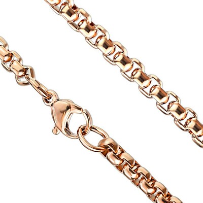 Rose Gold Round Box Chain Necklace Stainless Steel Rolo Chains