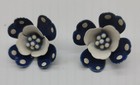 Vintage Blue White Polka Dot Enamel Flower Brooch + Earrings Set — photo 6