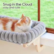 Window Mounted Cat Bed Solid Wood  Metal Frame Plush Bolster Medium Size