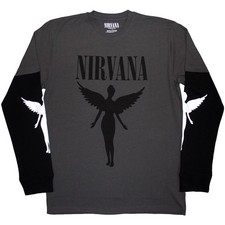 Nirvana 'In Utero Mono' Black / Charcoal Grey Layered Long Sleeve T shirt - NEW