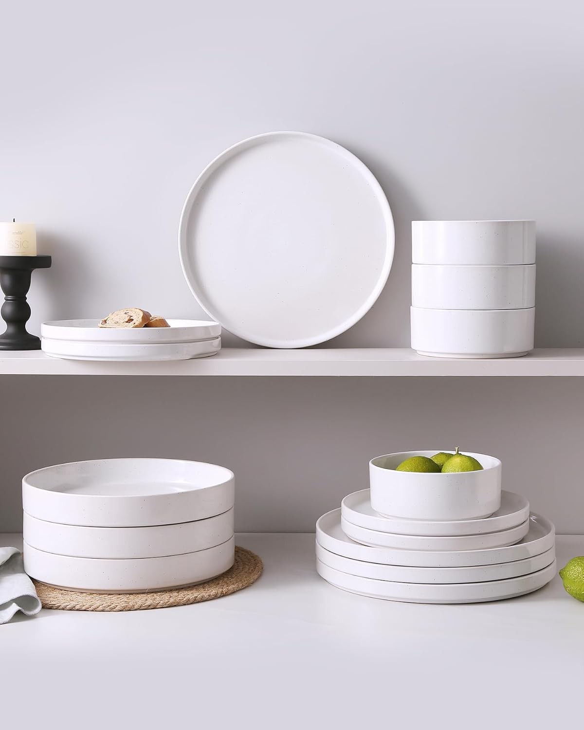 Famiware Nebula Plates and Bowls 4-Set(12pcs), White with Colorful Speckles 