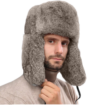 Mens Trapper Hat with Ear Flap Artificial Fur Windproof Coldproof Warm Thickened