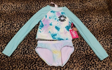 Justice Girls Long Sleeve Rashgaurd Swimsuit Set, Size XS 5-6 