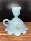 Fenton Fairy Lamp “Bottom Only”Frosted Asters On Blue Satin" Hand-painted Signed