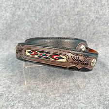Vintage Southwestern Belt Mens 40 Native American Aztec Black Brown Leather