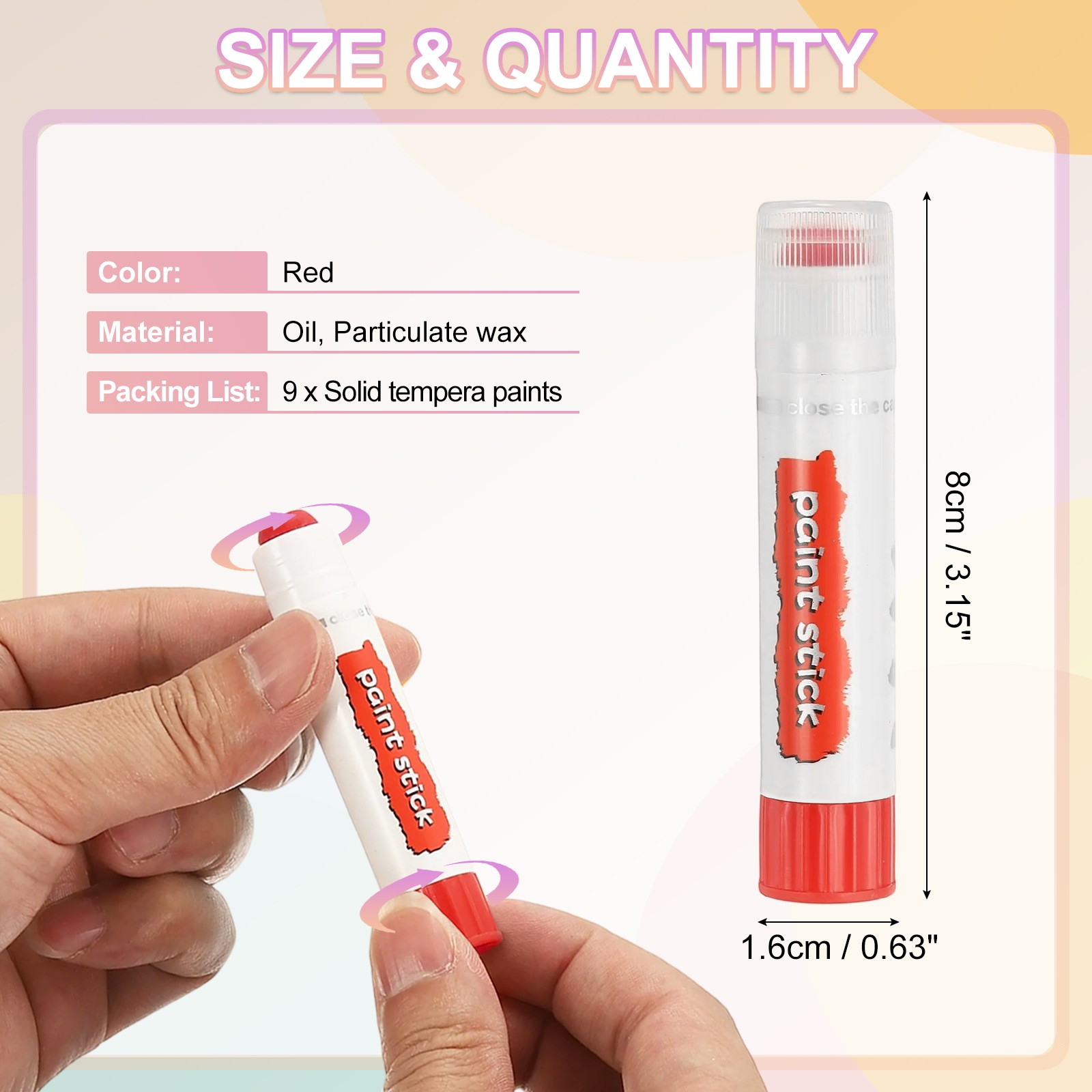 Solid Tempera Paints, 9 Pcs Washable Paint Sticks Paint Pens, Red