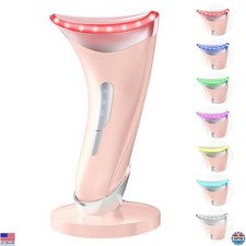 7 Color Light Therapy Facial Massager, Vibration  Heat for Skin Care, Pink