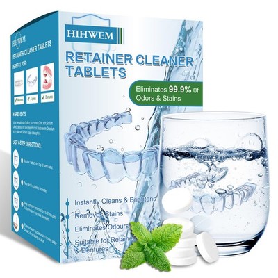 Retainer Cleaner Tablets, Denture Effervescent Tablets - 120 White