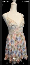 Ila Floral Crochet Bodice Tie Back Dress Dusty Coral Blue IM7146 NWT