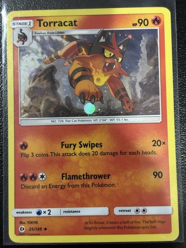 Torracat 25/149 Sun & Moon Cosmos Holo Rare Pokemon Card LP