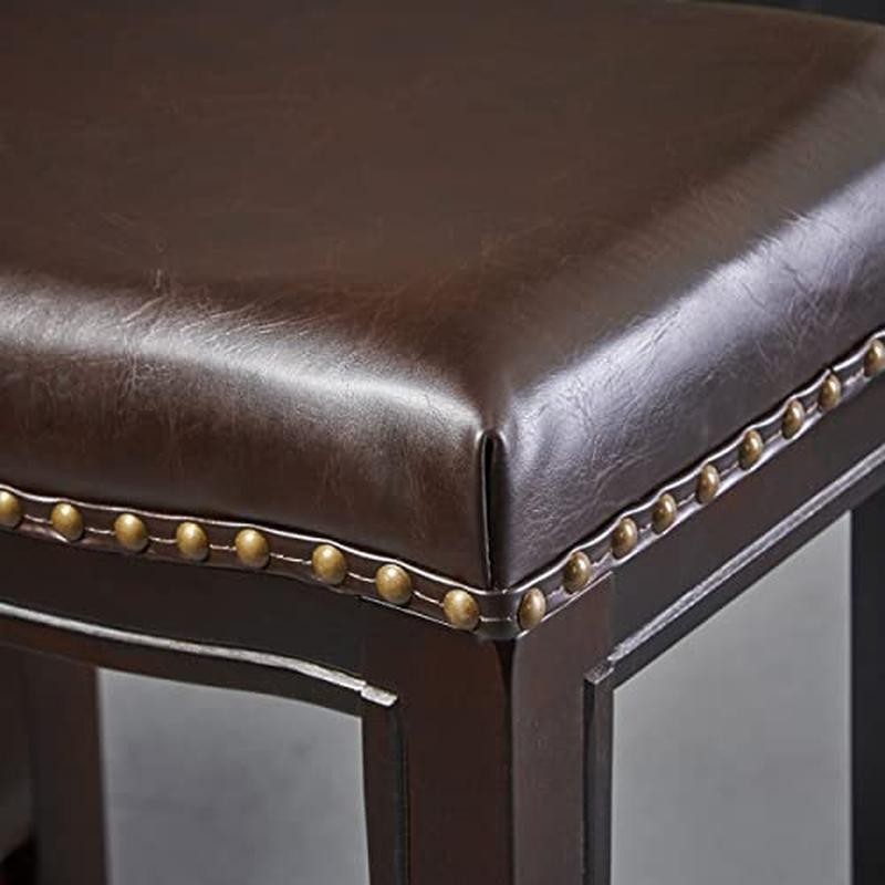 Modern Backless Bar Stools Set 2 Pcs Comfortable Padded Leather Hardwood Frame