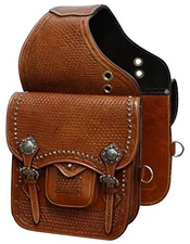 Showman Basketweave Tooled Leather Saddle Bag w/ Engraved Brushed Nickel