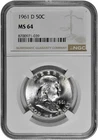 1961 D 50C Silver Franklin Half Dollar NGC MS 64 White Coin in New Holder
