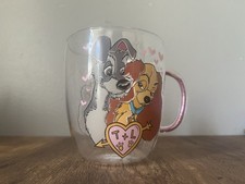 Disney Lady and The Tramp Glass Cup Mug W/Gli...