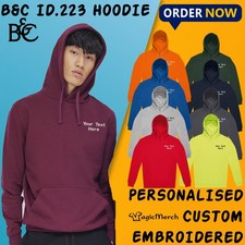 Embroidered B C Unisex Hoodie Personalised Logo Text Casual Sports Workwear Gym