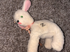 Vintage Stuffed Lamb White w/ Pink Ears & Rib...