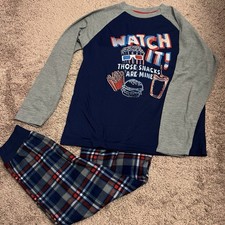 SLEEP ON IT BOYS CHRISTMAS PAJAMA PANTS WITH Popcorn WHITE/BLUE L 12-14