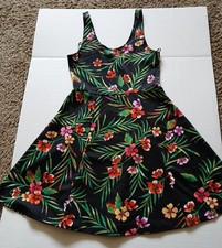 Ambiance Apparel Black-Hawaiian-Floral Flirty Sundress Women Small Vibrant Color