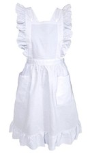 Long Maxi Cotton Ruffle Apron with Pockets, Small to Plus Size Ladies White