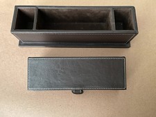Leather Desk Organizer Set With Top Stitching 8.5 X2.5  12x3 Inches Felt Lined