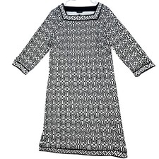 $129 New Talbots Sheath Dress Women Large Black White Square Neck 3/4 Sleeve Mod