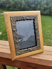 Vintage Wooden Picture Frame Bronze Color Rose Flowers Hardware 4.5"x3" Photo