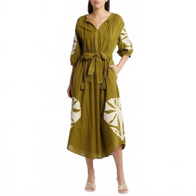 NWT ANTHROPOLOGIE by CIEBON Tiana Embroidered Cotton Midi Dress Green/tan LARGE | eBay NWT ANTHROPOLOGIE by CIEBON Tiana Embroidered Cotton Midi Dress Green/tan LARGE | eBay