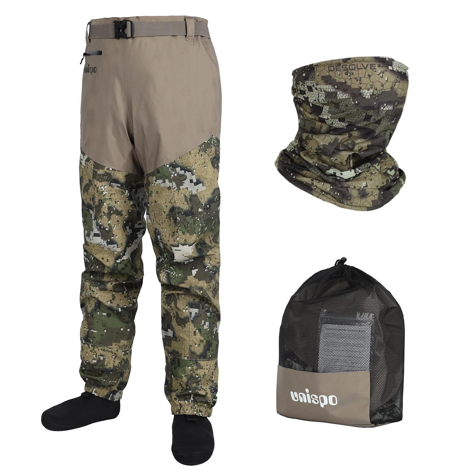 UNISPO Camo Breathable Stockingfoot Waist Waders for Fishing & Hunting XL