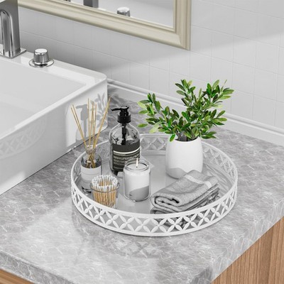 Bathroom Trays for Counter - 11 Inch White Decorative Tray Countertop Cosmeti...