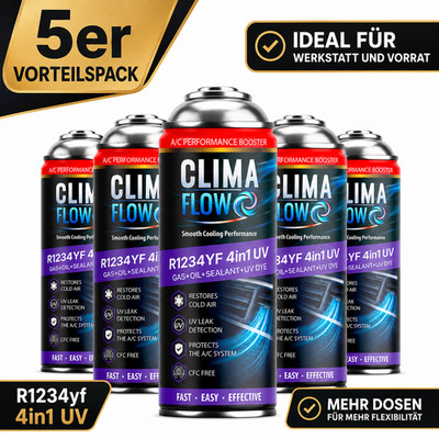 Clima Flow Paket 5x R1234yf 4in1 UV Sparpack AC Klima Ersatzgas Klimaanlage Set