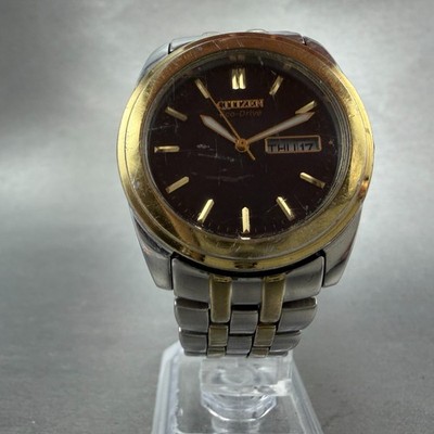 Citizen Eco-Drive Watch Men 35mm Black Dial Two Tone Daydate  display picture 3