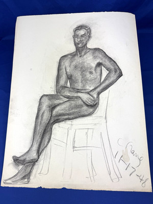 1948 Male Study Charcoal Sketch, Drawing ~ Artist Dated & Signed  21.75'' x 16.5''